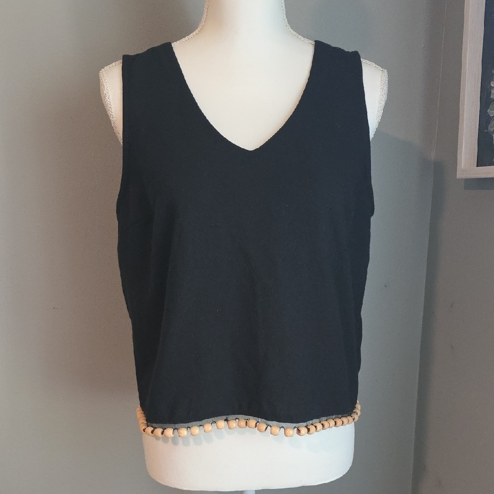 Intempo Black Sleeveless Tank Top with Beaded Trim NWOT Size Medium